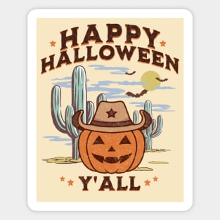 Western Halloween Happy Halloween Y'all Jack O Lantern Retro Pumpkin Magnet